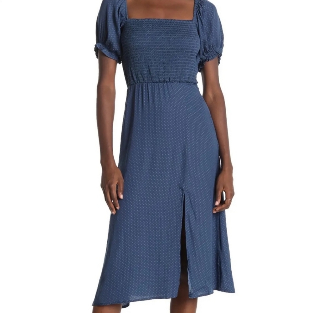 NWT NSR Blue Short Sleeve Puff Midi Dress size M